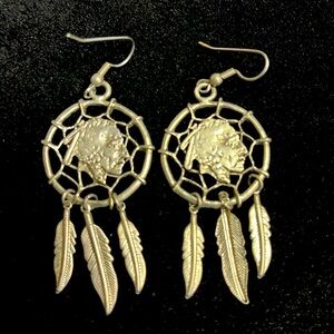 Gorgeous , Silver looking, well made, Indian Head Earrings